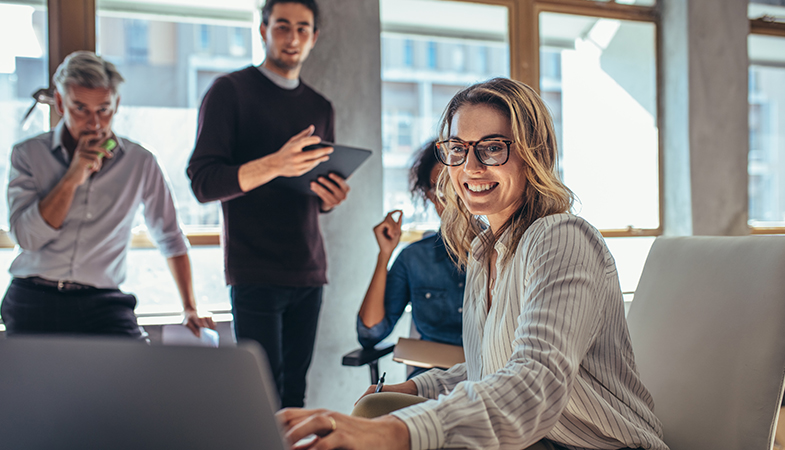 woman showing her laptop